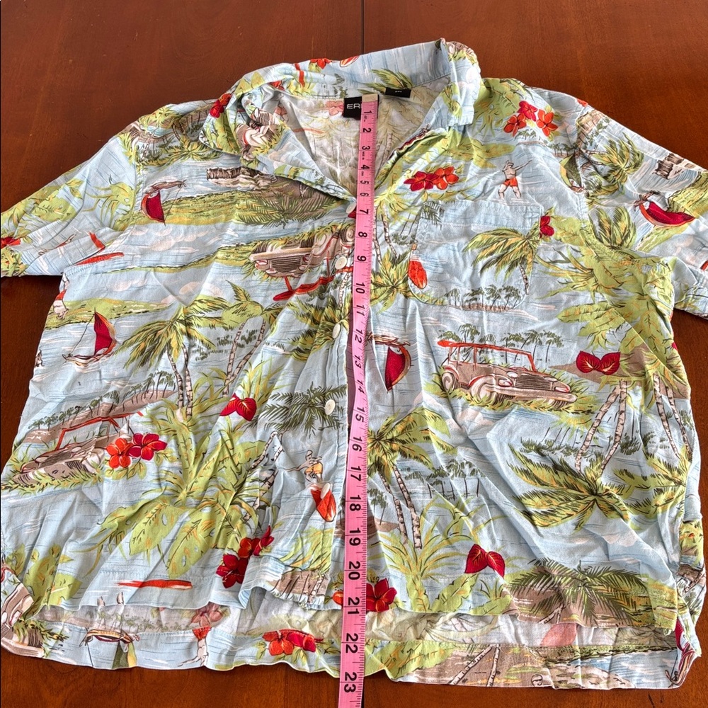 Erika Tropical Print Button Down Shirt - Blue and Green - Picture 13 of 13